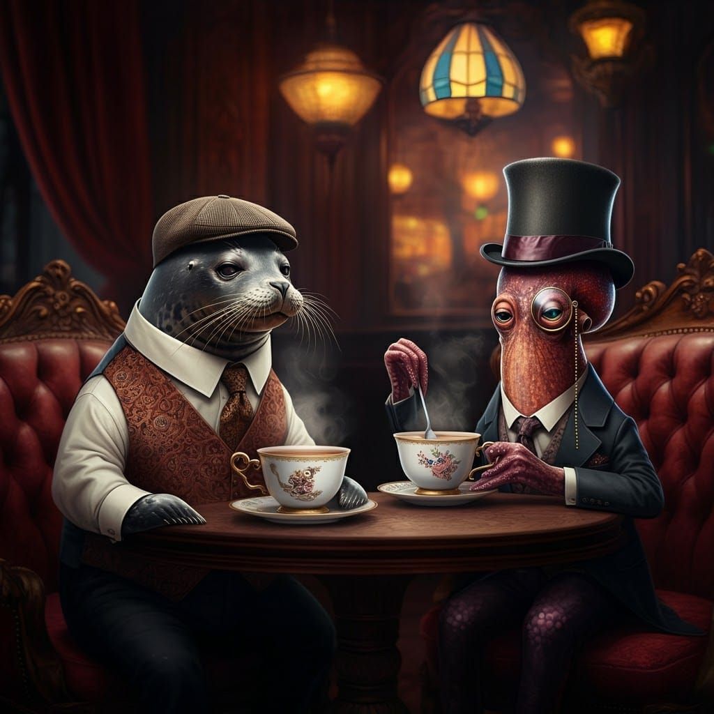 Victorian Seal and Octopus Tea Party