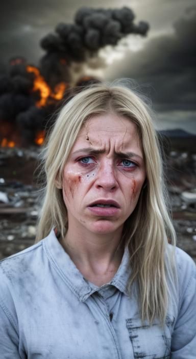 <lora:St:1.0> Wanhopige verwilderde vrouw huilend met tranen...