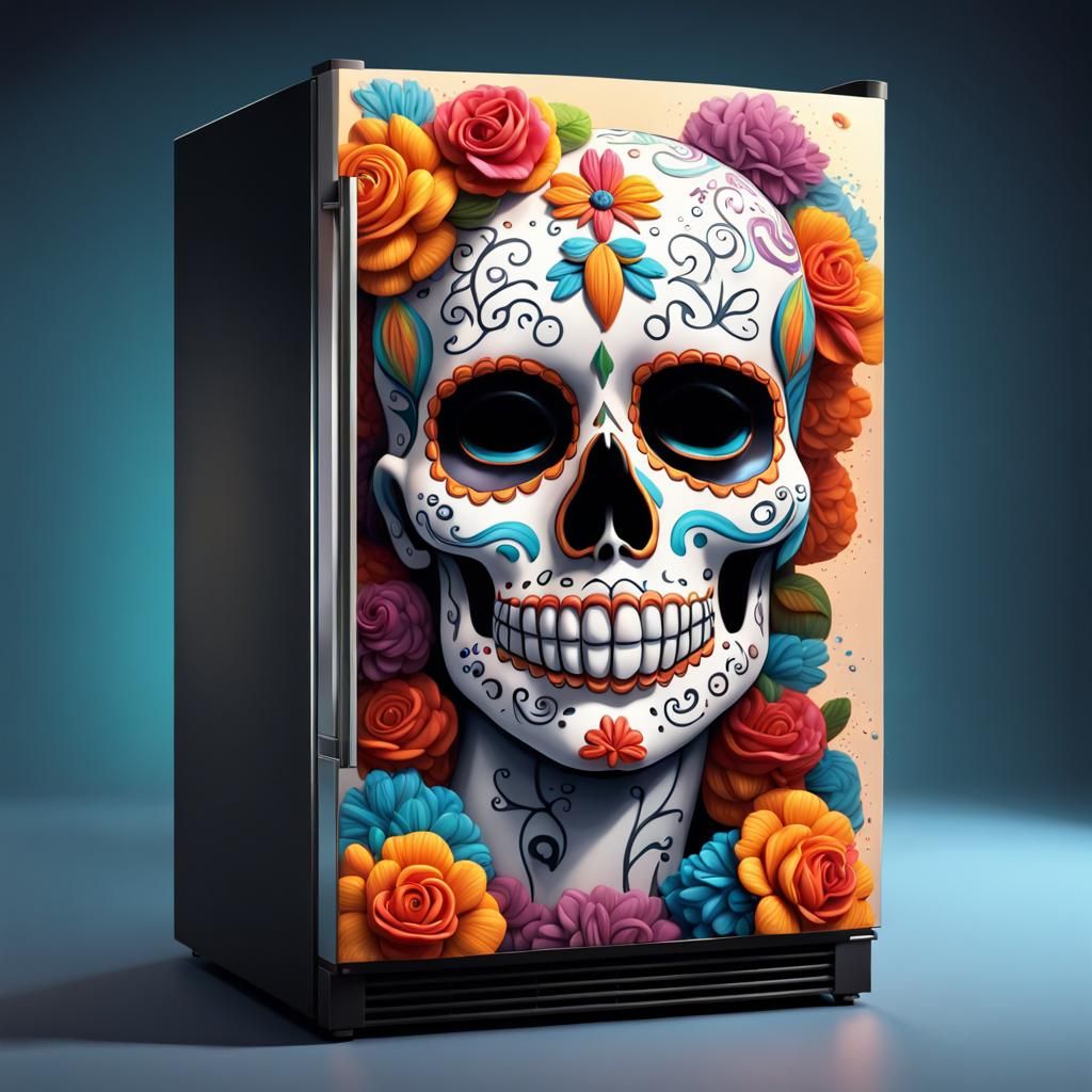 Day of the Dead Refrigerator: Hyperrealistic Splash Art