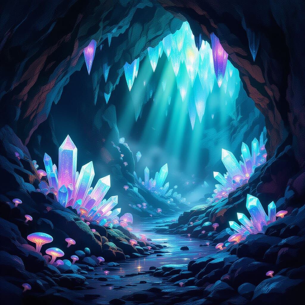 Glowing Crystal Cavern with Ethereal Light