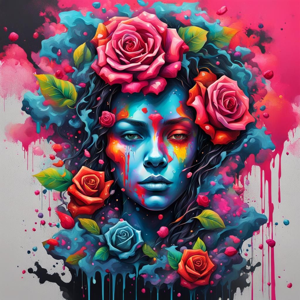 Graffiti Art Roses and Thorns in Splash Art Style