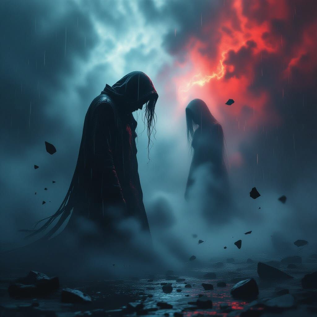 Figure Dissolving into Smoke in Surreal Loss