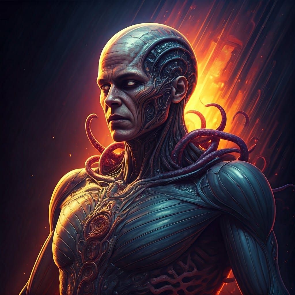 Hyperrealistic Tentacled Alien Emerges from Human Suit