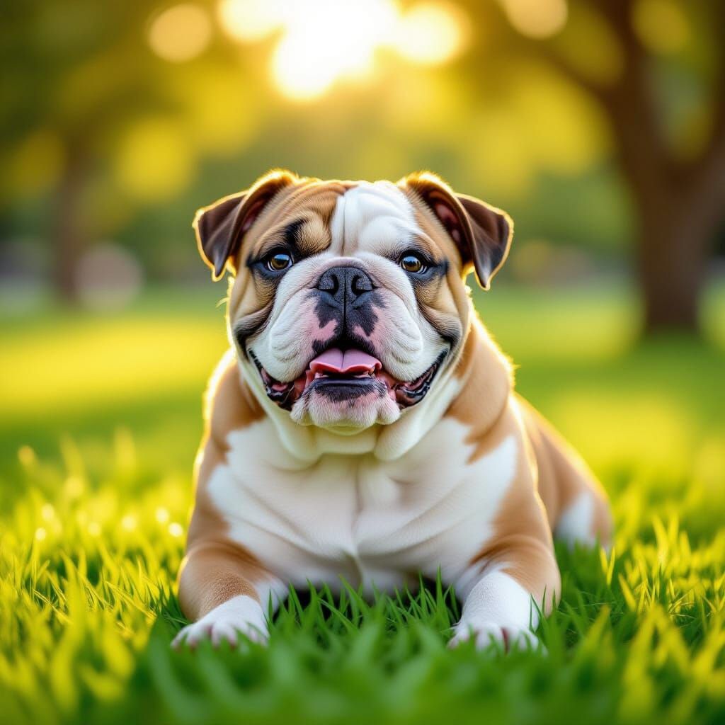 Happy Bulldog in Sunny Park Digital Illustration