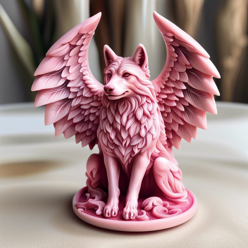 Pink Angel Wolf Conjuring Thunder: Ethereal Resin Art