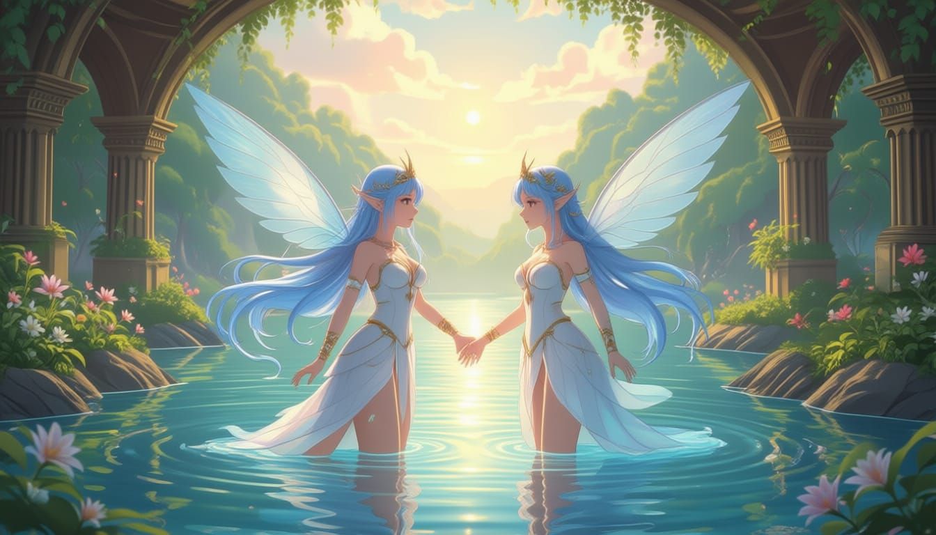 Undine and Sylph Union Blessed by Spirit Queen in Fantasy Co...