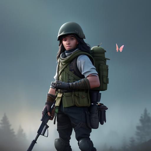 PUBG Character Parachuting in Misty Forest: Stylized 3D Art