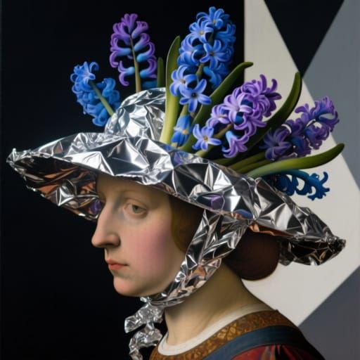 Whimsical Hyacinth and Foil Hat in Suprematist Style