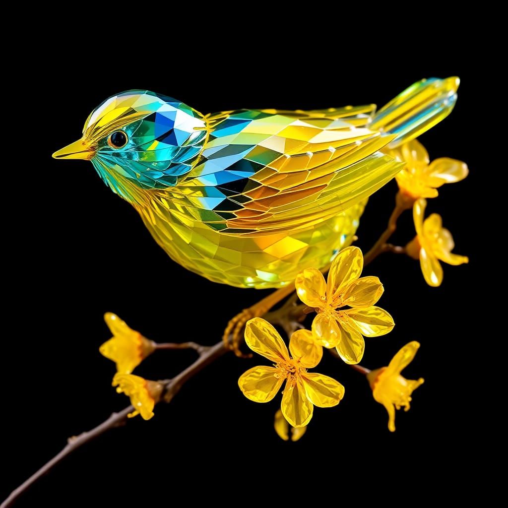 Iridescent Crystal Bird Sculpture on Gold Branch