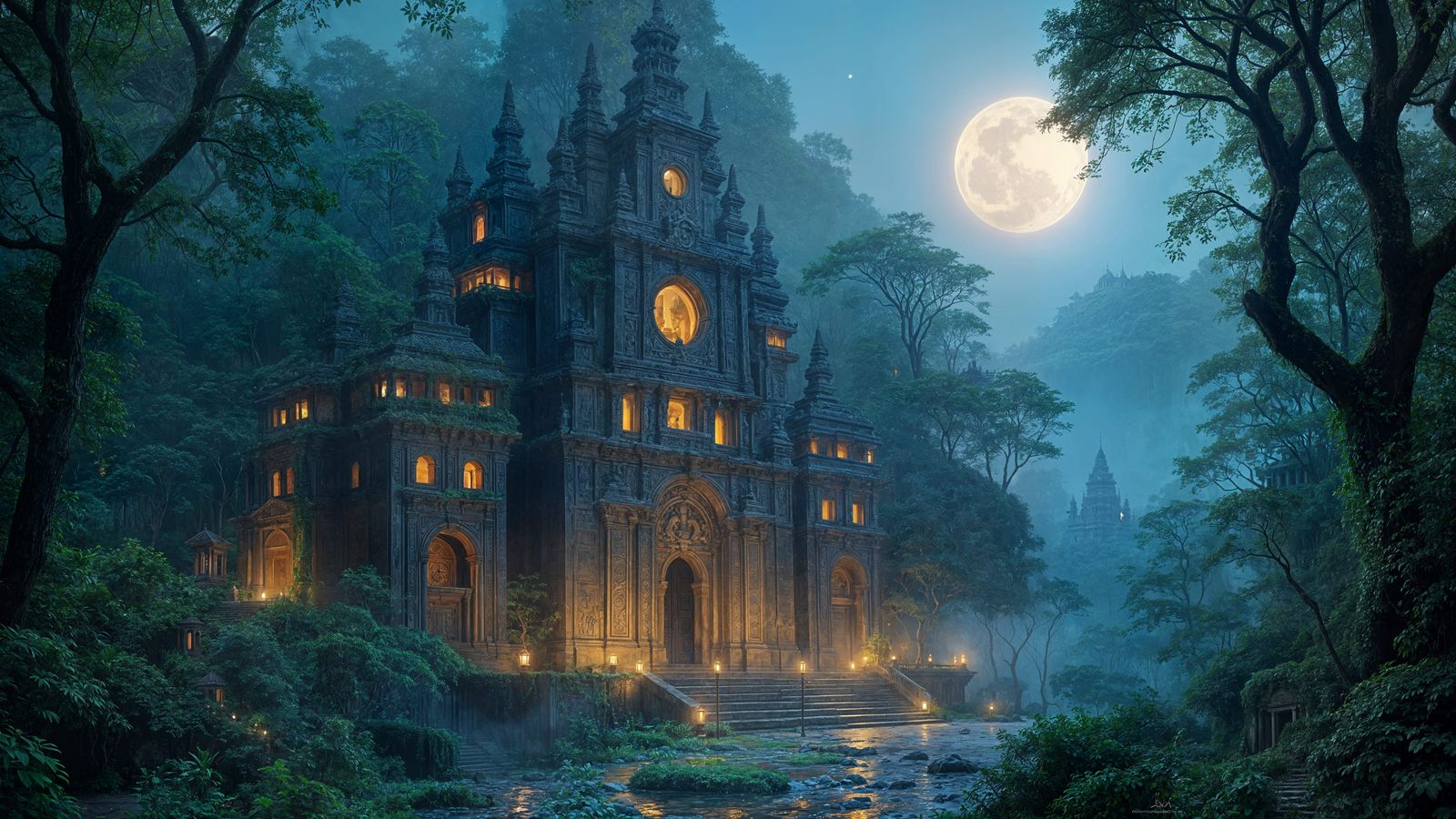 Lush Jungle Temple with Glowing Runes