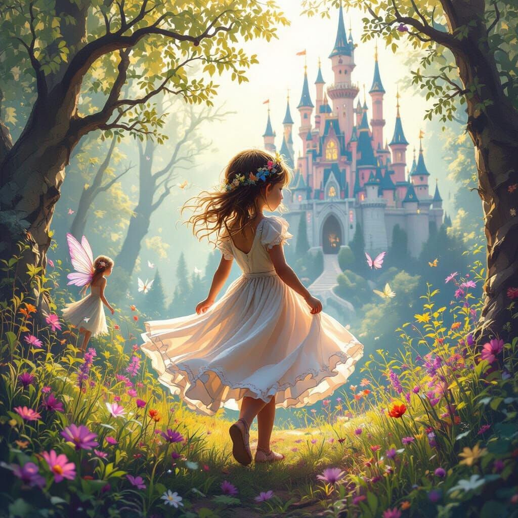 Enchanting Forest Scene with Fairies in Digital Art