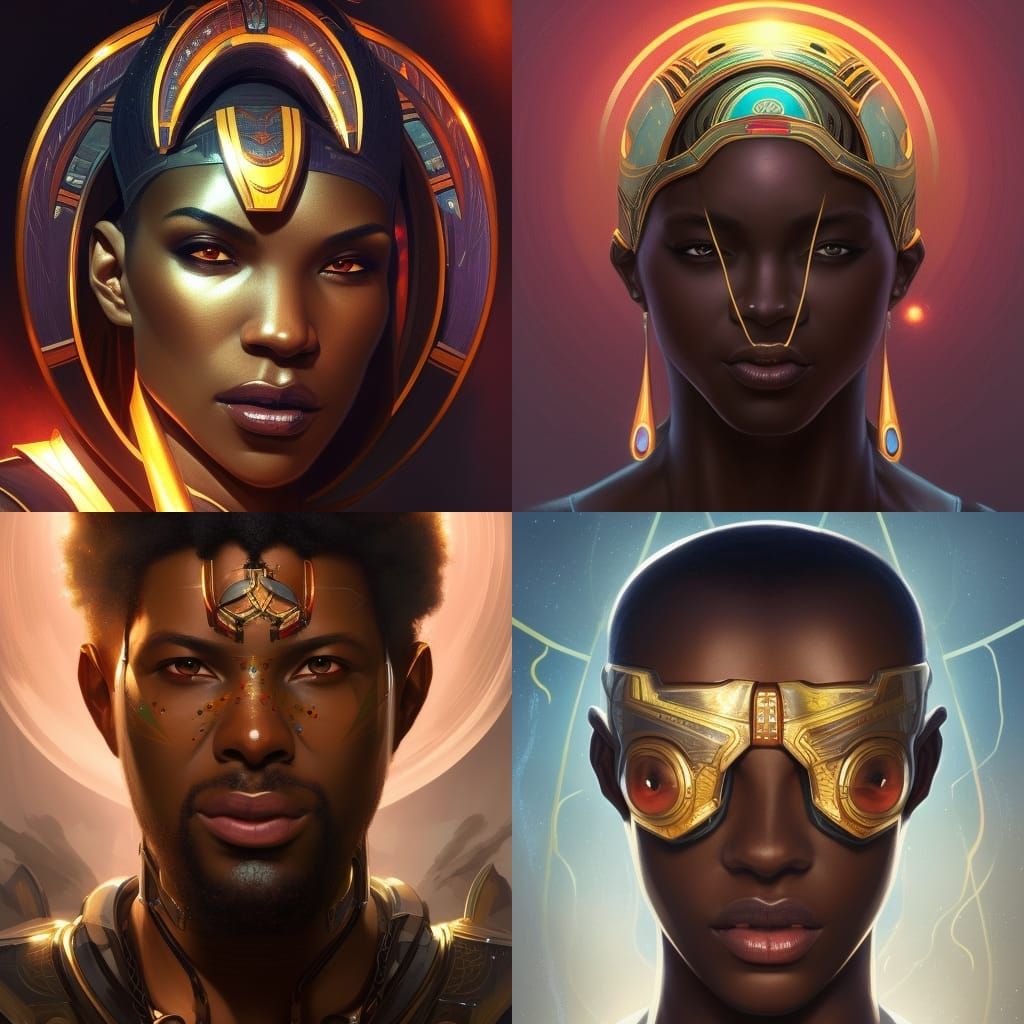 Futuristic African Gods Portrait in Hyperdetailed Style