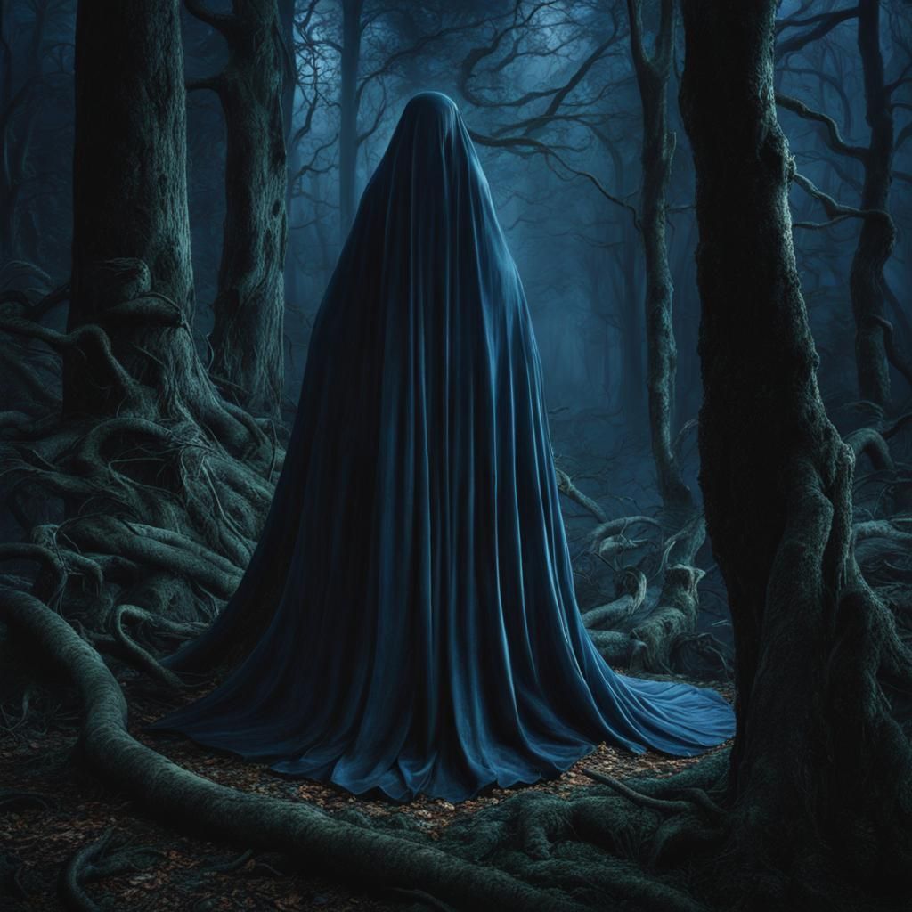Blue Ghost Lost in Dark Fantasy Forest