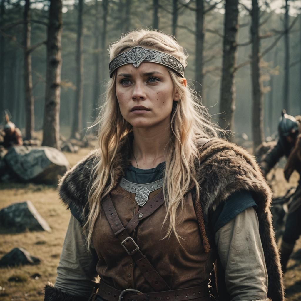 Female Viking in Cinematic Film Still