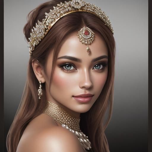 Sensual Brunette in White Bikini: Hyperrealistic Portrait