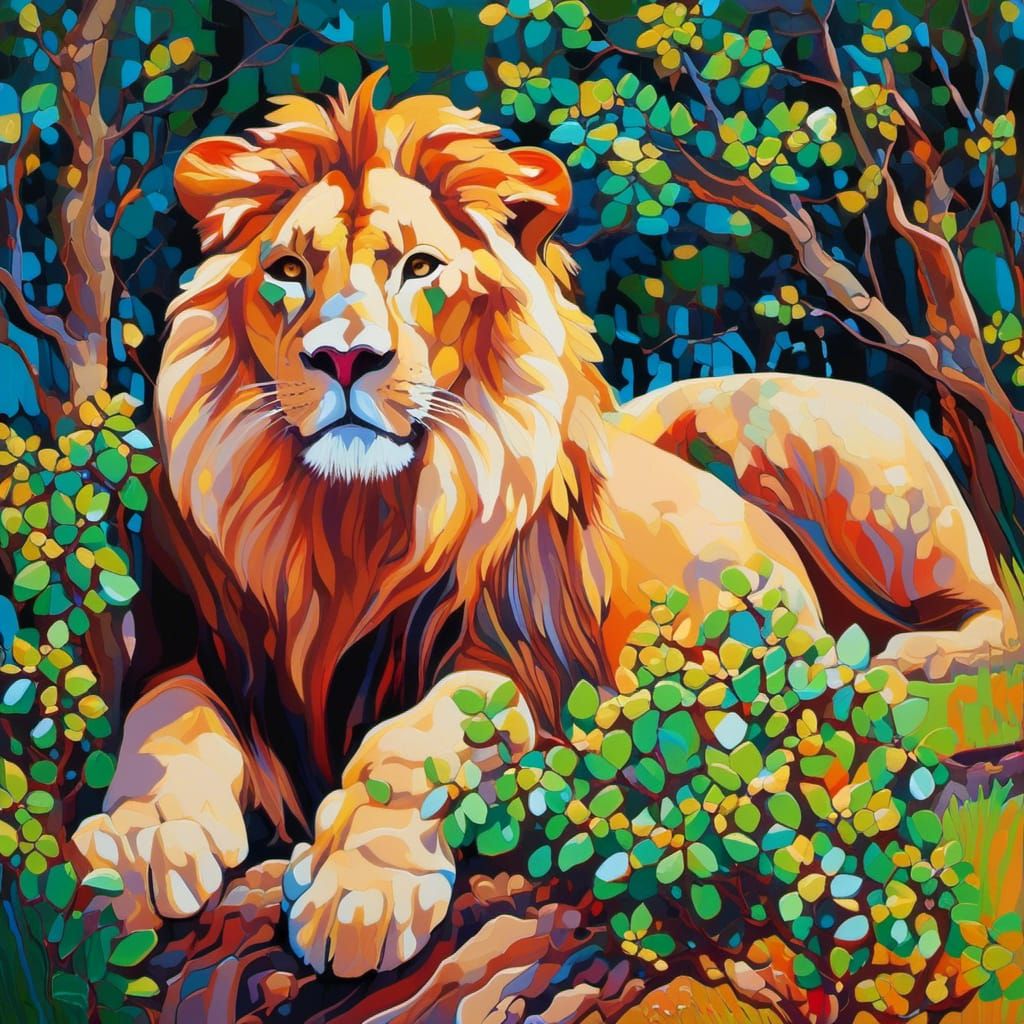 Serengeti Lions in Abstract Expressionist Style