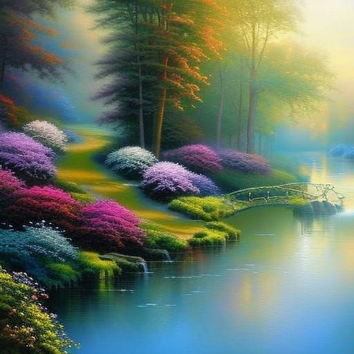 Ethereal River Garden Park in Luminist Style