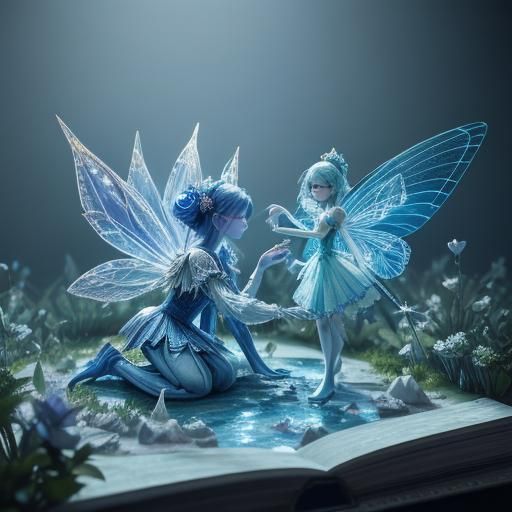 Crystal Fairies in Magical Pop-Up Book: 3D Render