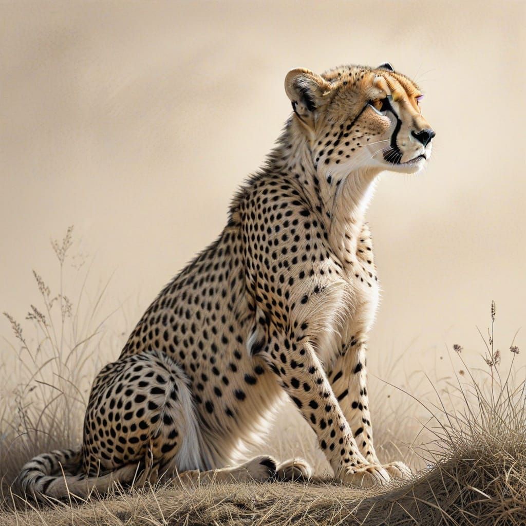 Elegant Cheetah Line Drawing with Subtle Muscle Definition