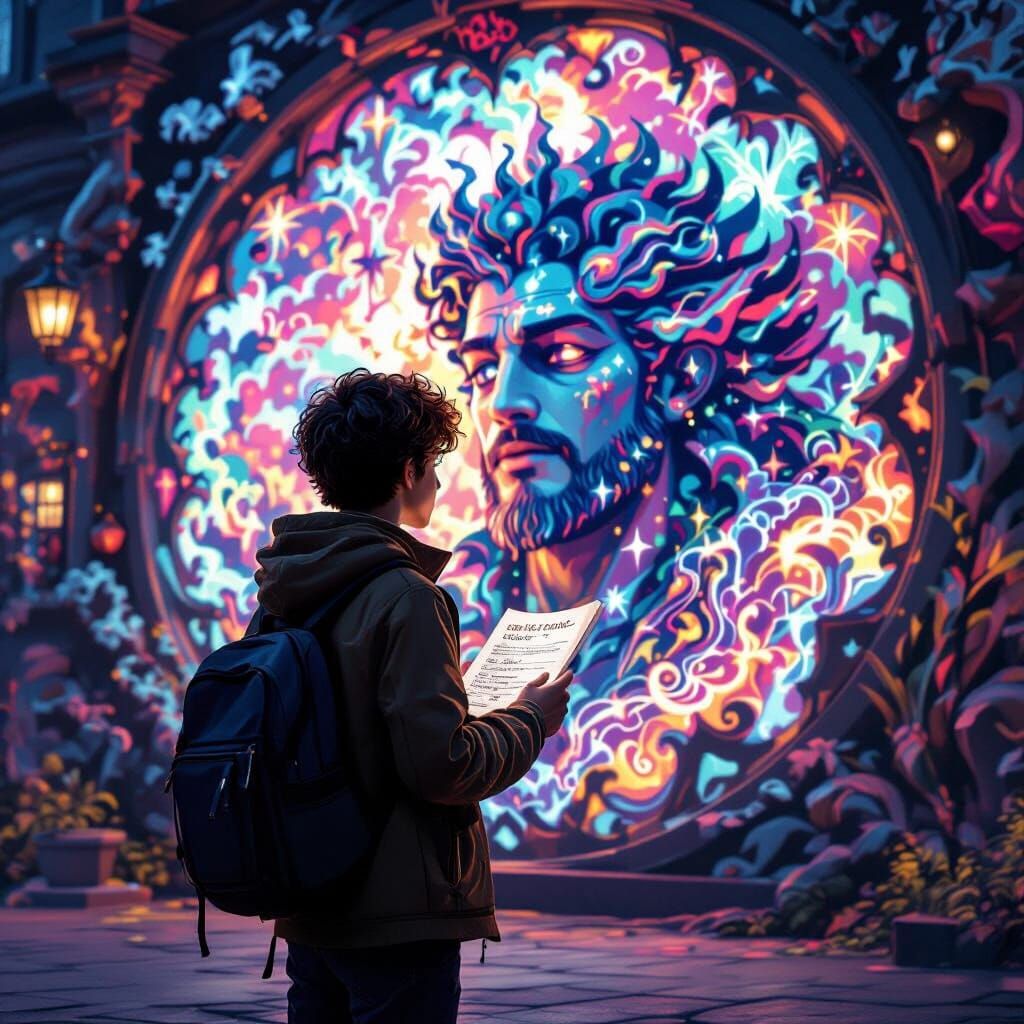 Teenager Reads Names Before Glowing Fantastical Mural