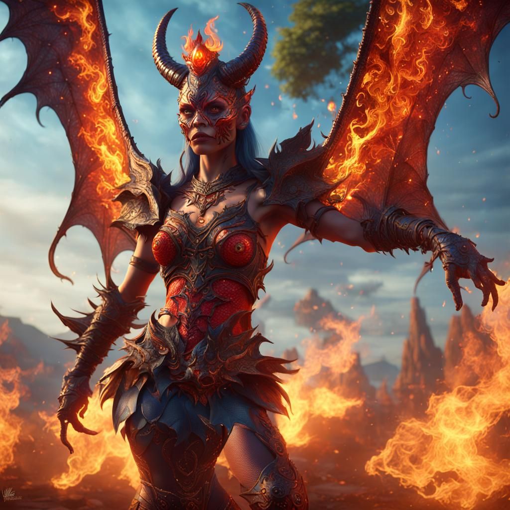 Fiery Demon Dancer in a Fantasy Concept Art Style