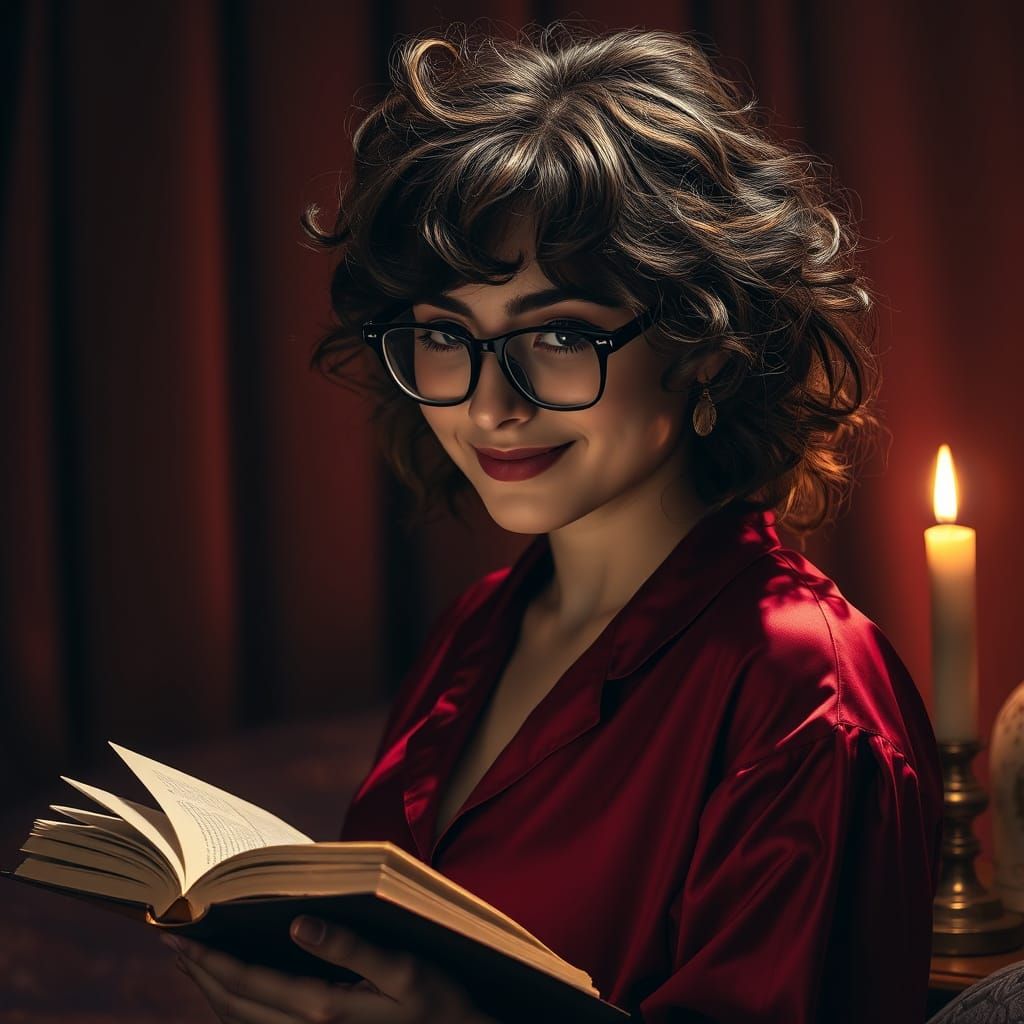 Woman Reading by Candlelight in Hyperrealistic Style