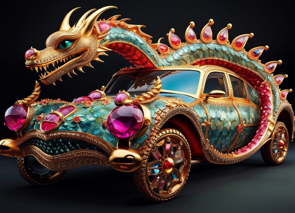 Bejeweled Dragon Car in Whimsical Gothic Style