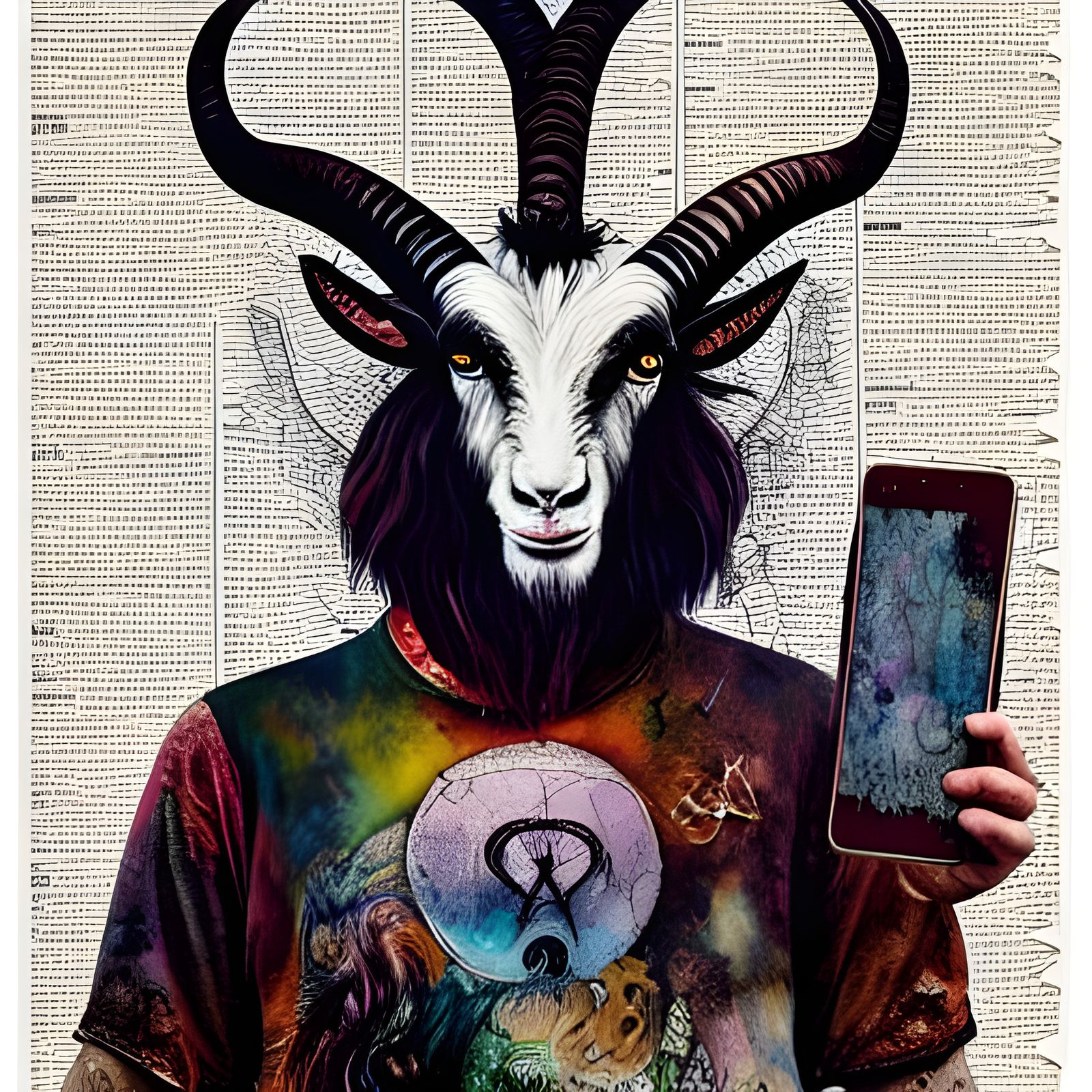 Baphomet Goddess in Detailed Mixed Media Painting