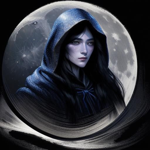 Fauvist Woman Sawing Shadow Hood by Moonlight