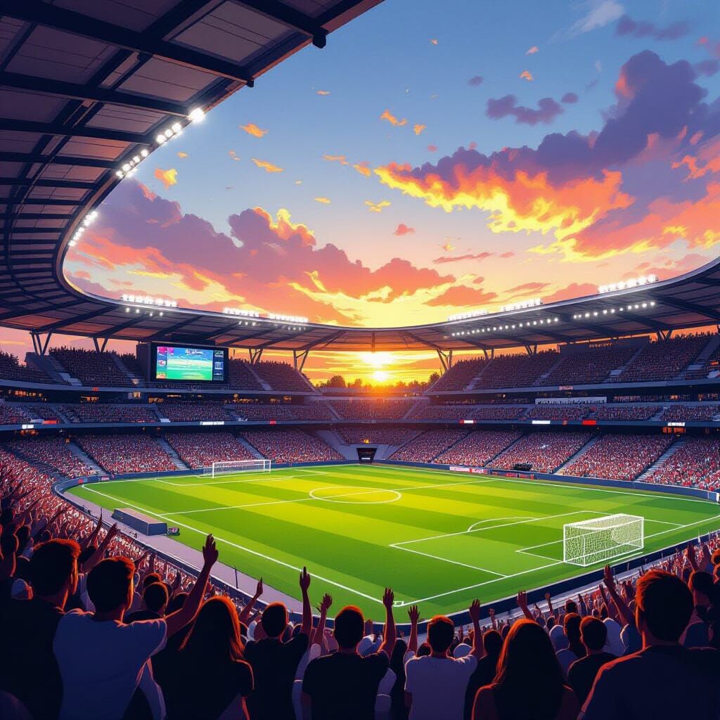 Vibrant Soccer Stadium in Modern Digital Art Style