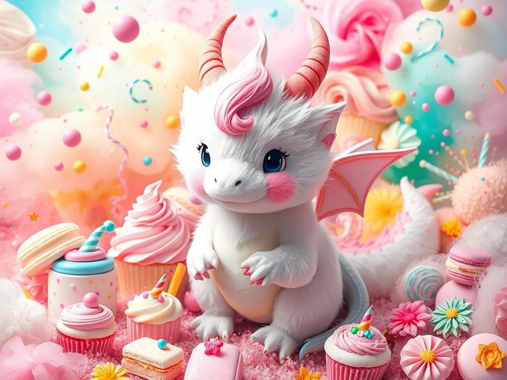 Pastel Dragon's Kawaii Birthday Cake Dreamscape