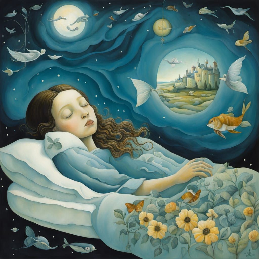 Dreaming Surrealist Scene in Dark, Moody Hues