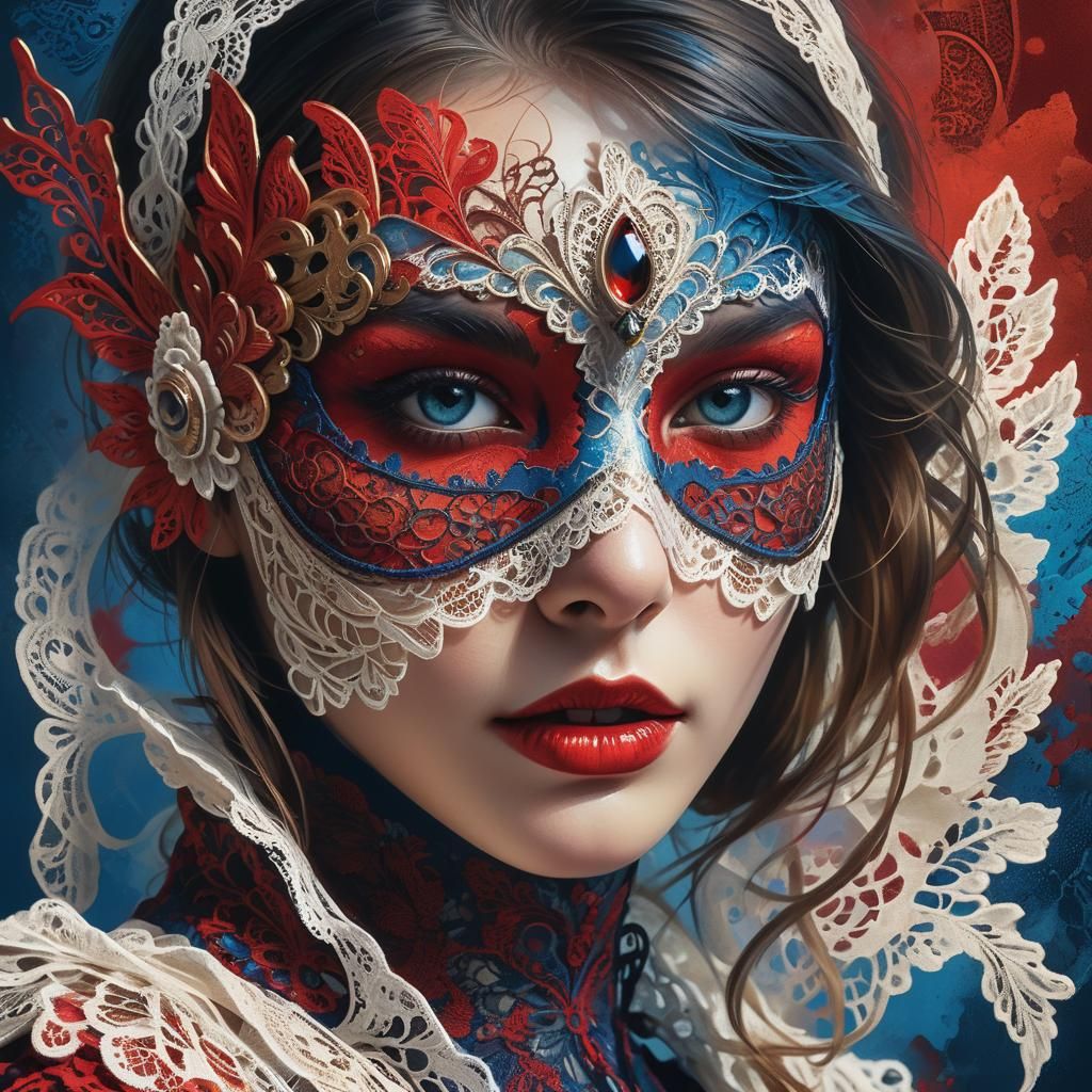 Eye-Catching Woman in Red Lace Mask