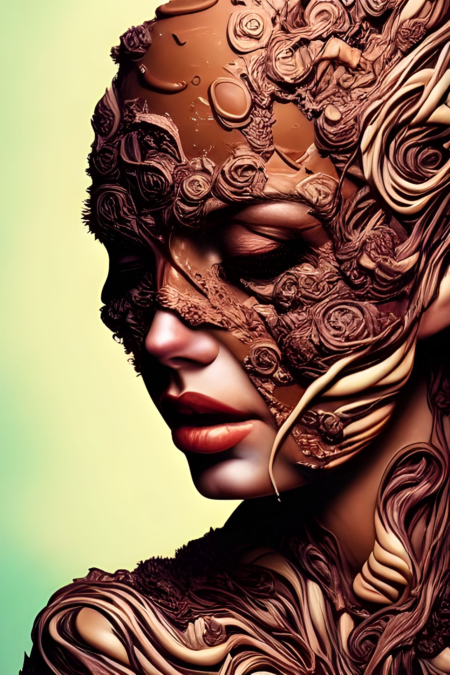 Woman Covered in Chocolate: Hyperrealistic Noir Photography