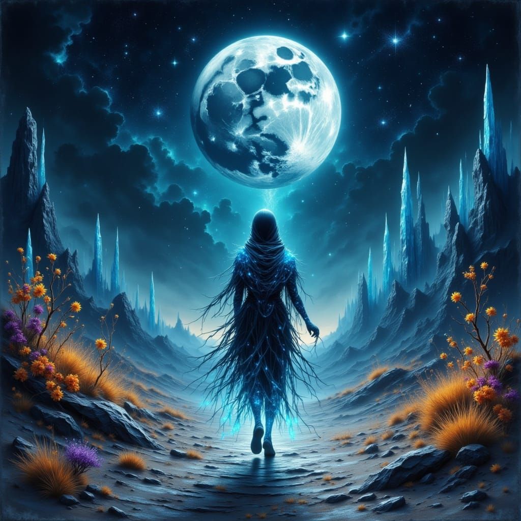 Bioluminescent Creature in Alien Landscape