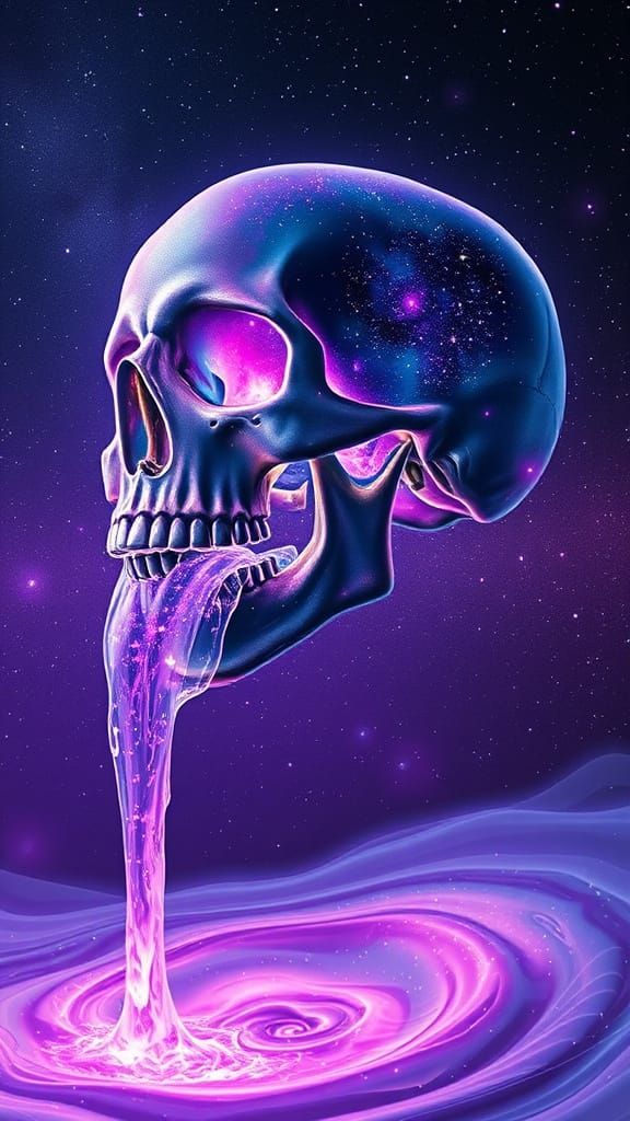 Cosmic Skull in Vibrant Starry Void