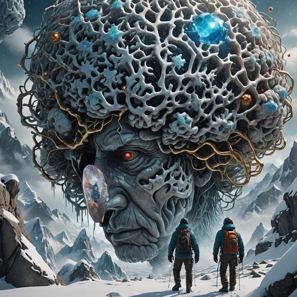 Climber Ascends Frozen Brain in Einstein's Head