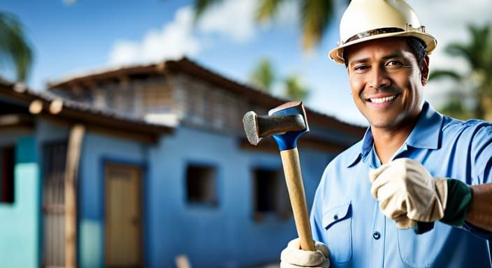 Mexican Construction Worker Building House: Professional Pho...