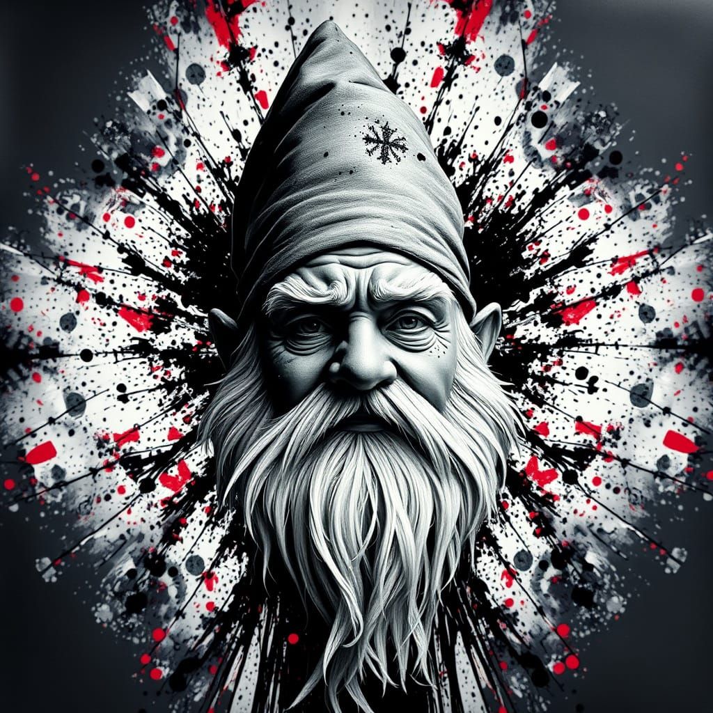 Gnome Emerges from Ink in Splatter Art