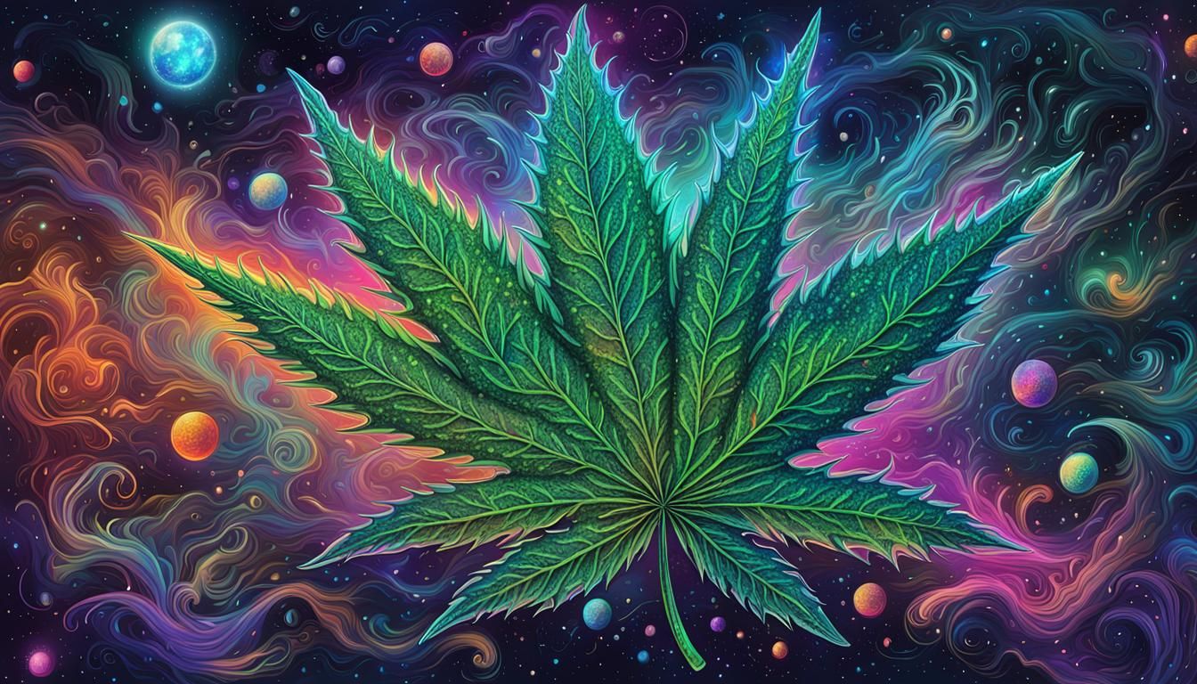 Astral Cannabis Leaf Holographic Illustration