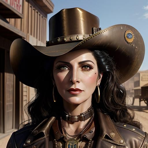 Gunfighter Deanna Troi in Steampunk Wild West