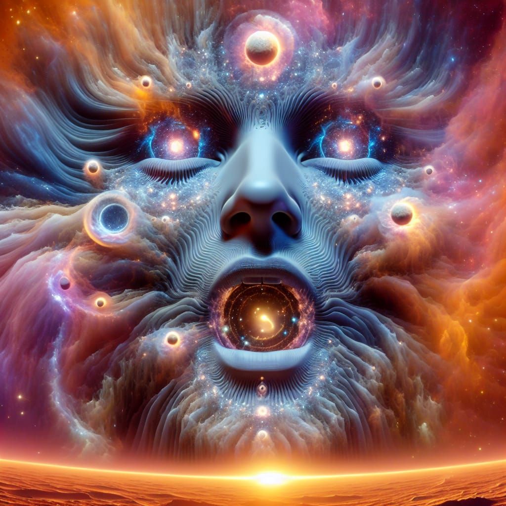 Netherworld God Reveals Cosmic Portals in Hyperrealism