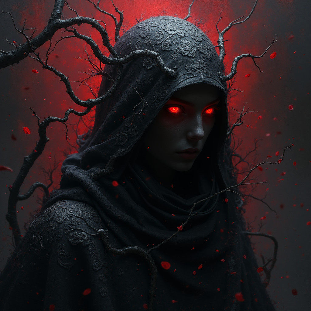 Ethereal Figure in Ominous Floral Setting