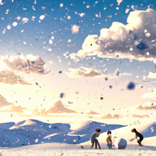 Anime Snowball Fight in Studio Ghibli Style