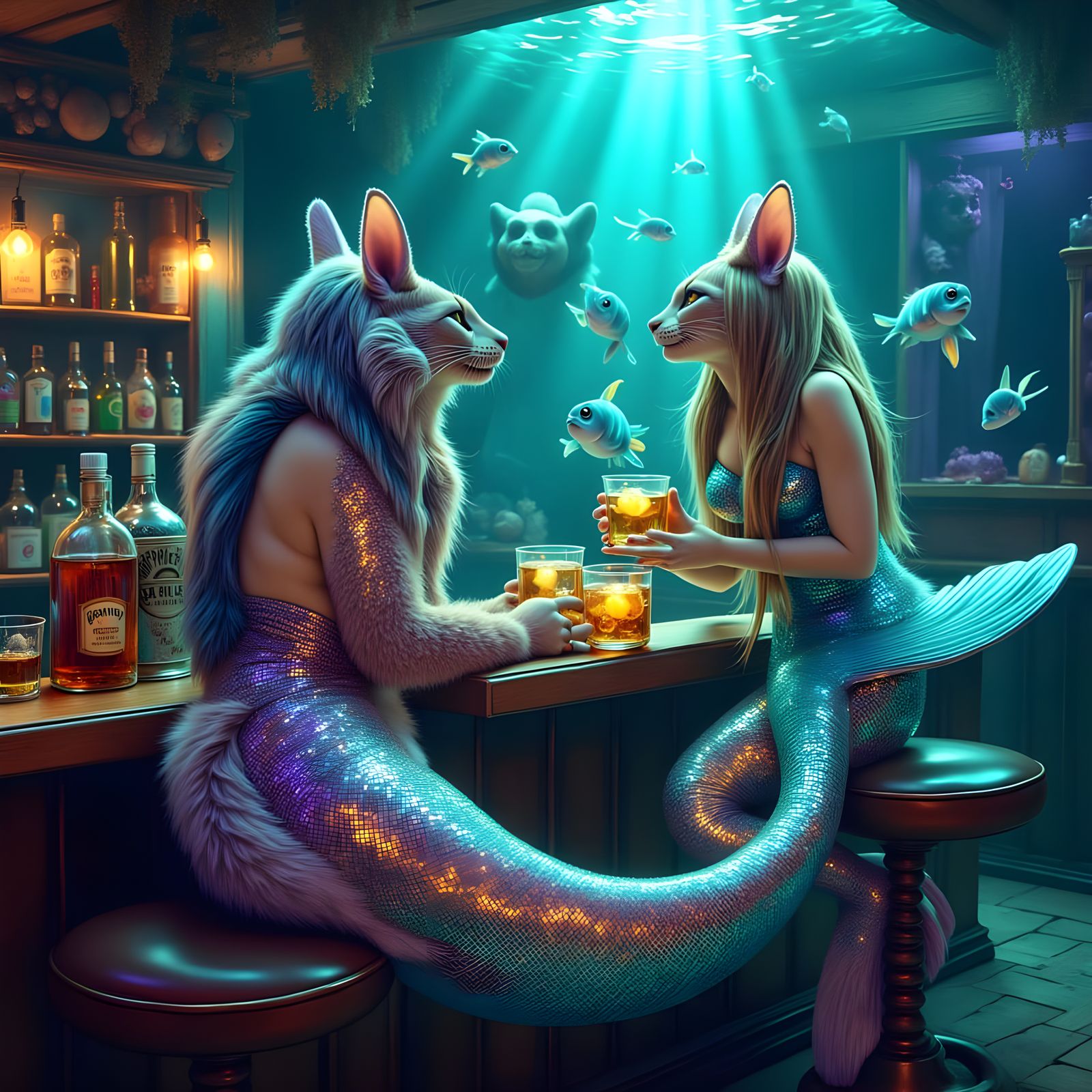Vintage Mermaids in Whisky Bar Scene