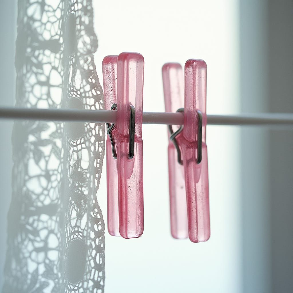 Glass Clothespins on Lace Curtain in Mosaic Art Style