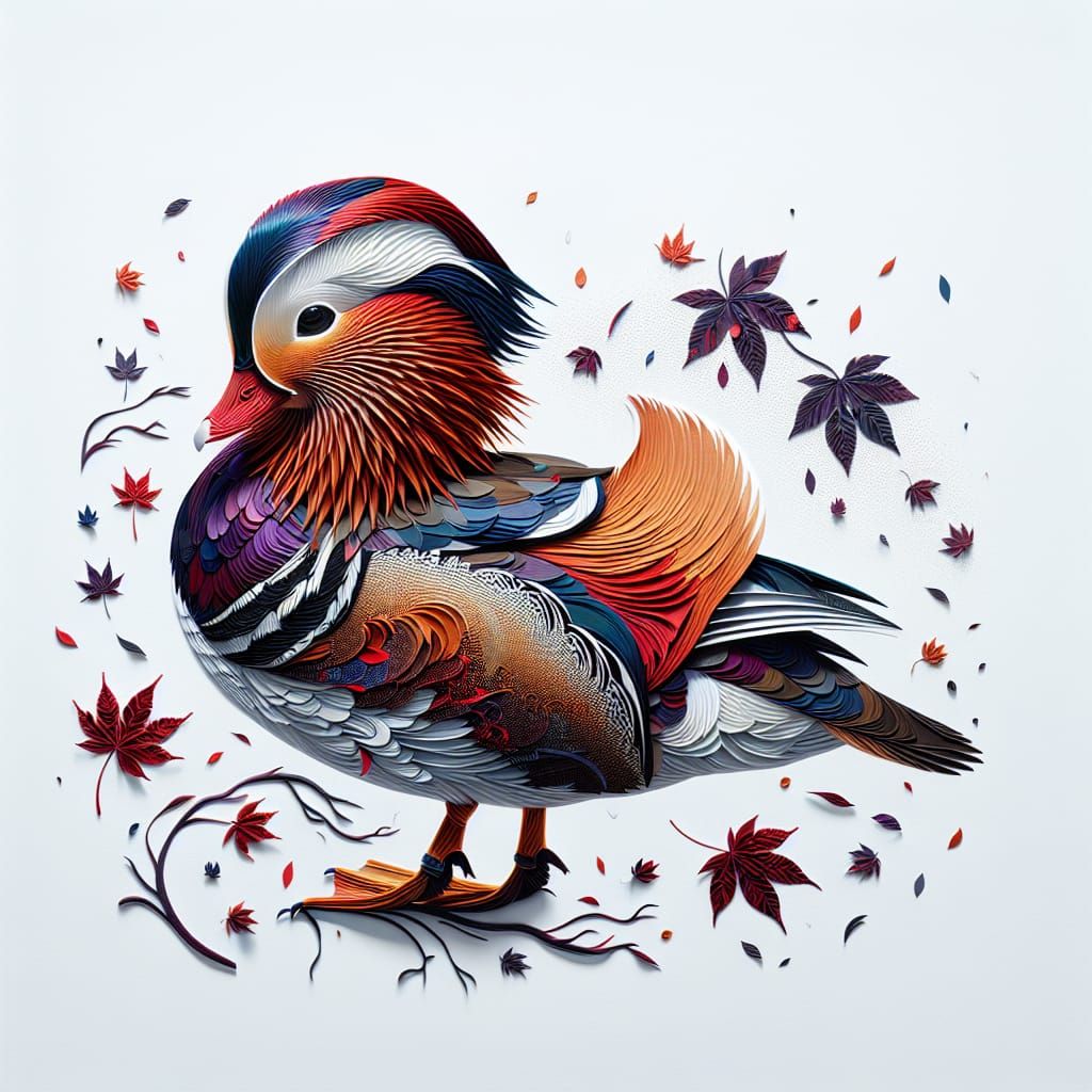Mandarin Duck in Vibrant Papercut Art