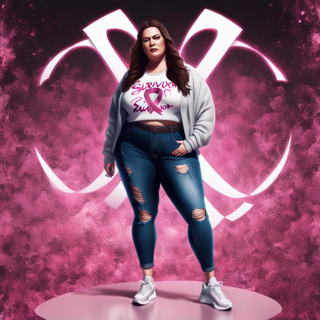 Plus-Size Woman with Survivor Top in Hyperrealistic Style