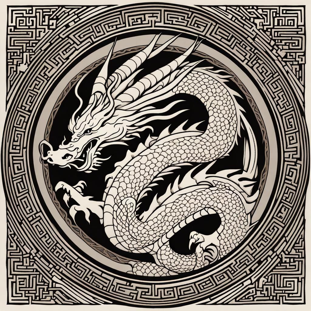 Monochromatic Chinese Dragon with Fortune Sphere