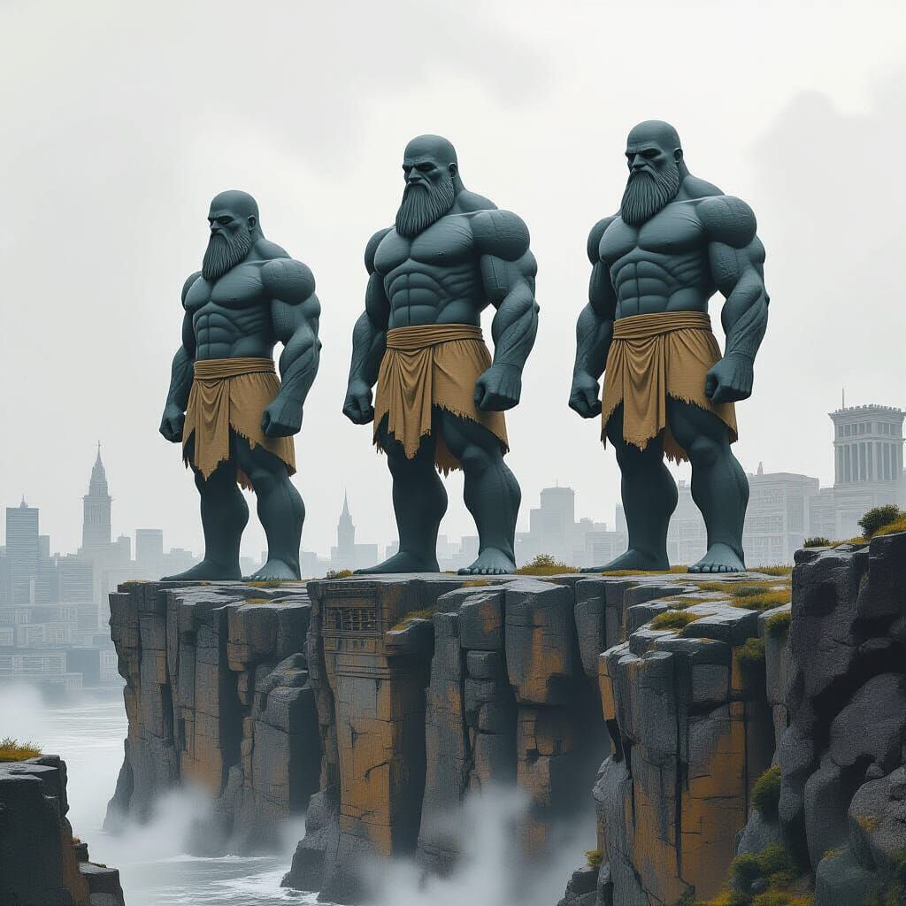 Colossal Stone Statues Guarding Ancient City